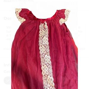 Vintage 1960s Burgundy and White Lace and Tulle Sleep Dress Lingerie Whimsical